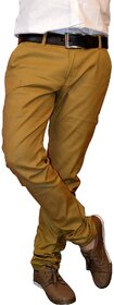 Men's Slim Fit Solid Linen Blend Khaki Color Trouser