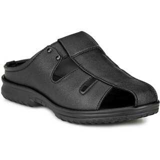 Manav Mens Black Velcro Sandals