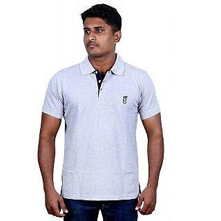                       Men's Polo T-Shirt Cotton Solid Off White Melange Contrast Placket                                              