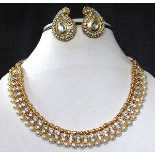                       Doouble Line Stone Mango Shape Necklace Set                                              