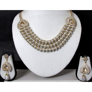                       Golden Ring 3 Line Stone Necklace Set                                              