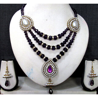                       Purple beads Three line with pendant necklace set                                              