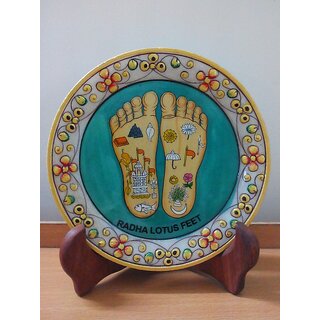                       Radha Lotus Feet Painting on Marble with Wooden Stand                                              
