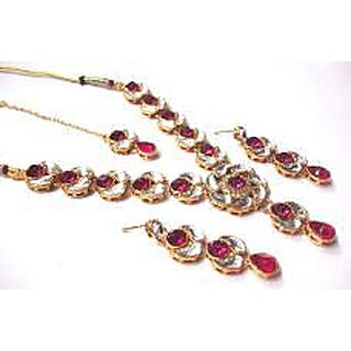 Dark Pink Stone lotus Kundan Necklace Set Dark Pink Stone lotus Kundan Necklace Set