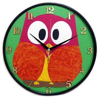 Purple Circle green owl framed wall clock
