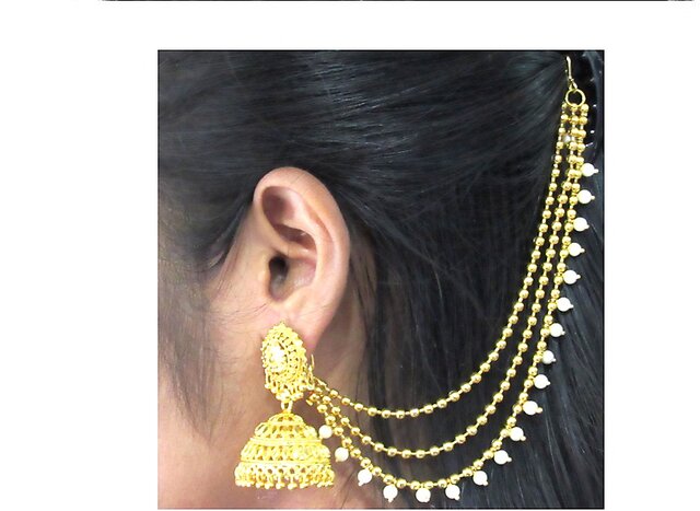Buy Peora Gold Plated Kundan Contemporary Jhumkas With Hair Chain  Earrings  for Women 8641767  Myntra