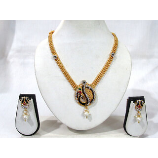                       Golden Dancing Peacock Pendant Necklace Set                                              