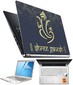 FineArts Lord Ganesh H039 4 in 1 Laptop Skin Pack with Screen Guard, Key Protector and Palmrest Skin