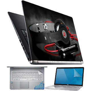FineArts Headphone With Mobile 4 in 1 Laptop Skin Pack with Screen Guard, Key Protector and Palmrest Skin
