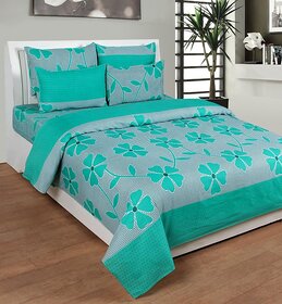 Saluja Enterprises Light Green 1 Double Bed sheet With 2 pillow Covers