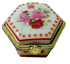 Attractive Porcelain Handmade Hexagon Shape Multicolor Kumkum/Sindoor Box