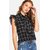 Code Yellow Women's Solid Black White Line and Black Check Tie Neck Top Combo