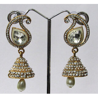                       White Meenakari Mango Shape Earring                                              