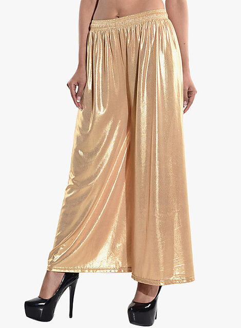Buy W Women Golden Solid Wide Leg Palazzos - Palazzos for Women 2223868 |  Myntra