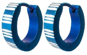 Men Style Stripe Pattern  Blue  316 L Stainless Steel Round Hoop Earring For Men And Boy