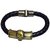 Men Style Head ID Interlocking  Black And Gold  Stainless Steel And Leather  Round Bracelet For Men And Women