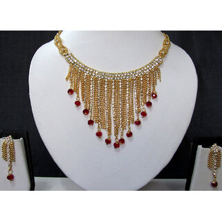                       Maroon Golden Stone Queen Necklace set                                              