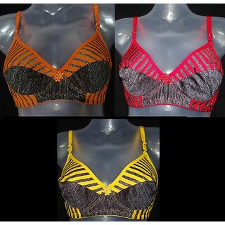                       Womens Bra Size 34 New 3 pc Set Dark Pink Orange  Yellow Daily Wear Lingerie Top Bra No Cup Undergarment Intimate                                              