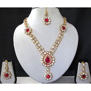                       Dark Pink Nice Flower Stone Necklace Set                                              