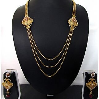                       Maroon Green 2 Brooch Drop Necklace Set                                              