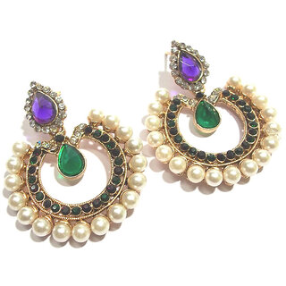                       Purple and green tilak pearl polki earrings                                              