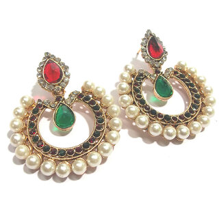 Maroon and green tilak pearl polki earrings Maroon and green tilak pearl polki earrings