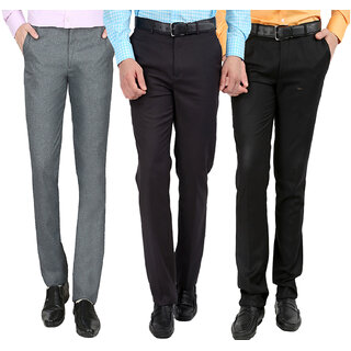 Gwalior Pack Of 3 Formal Trousers - Black, Grey, Light Grey