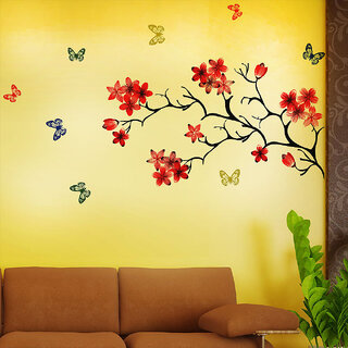 New way Pvc Wall Stickers- Chinese Flower With Butterfly (7511) Multicolor No. of Pieces 1