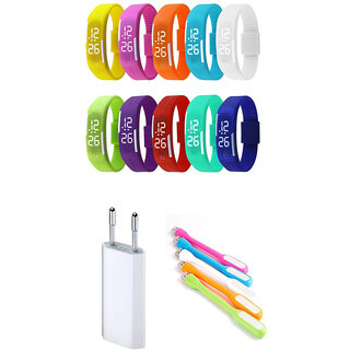 LED Waterproof Digital Jelly Watch with Flexible USB LED Lamp and 2 Pin USB Power Adaptor
