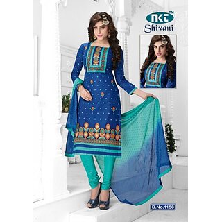 Buy Nkt shivani cotton dress material with embroidery work chiffon duptta Online 1099 from ShopClues