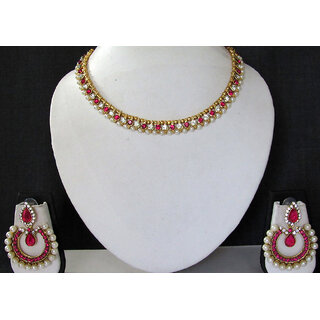White and Pink Tilak Pearl Polki Necklace Set
