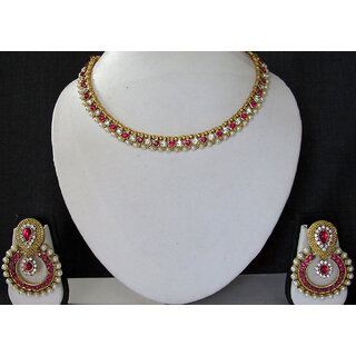 White and Pink Pearl Polki Necklace Set