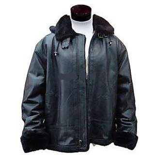                       Men's Black Leather Regular Fit Biker Jacket - JG238                                              