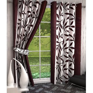                       Styletex Set of 2 Long Door Eyelet Curtains Floral Dark Brown                                              