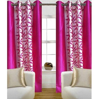                       Styletex Set of 2 Long Door Eyelet Curtains Floral Pink                                              
