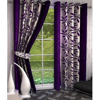                       Styletex Set of 2 9 feet Long Door Eyelet Curtains Floral Violet                                              