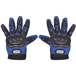 Romic Leather Motorcycle Full Gloves (Blue, Large)