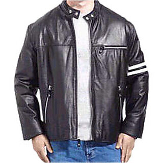                       Men's Black Leather Regular Fit Biker Jacket - JG245                                              