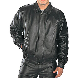                       Men's Black Leather Regular Fit Biker Jacket - JG309                                              