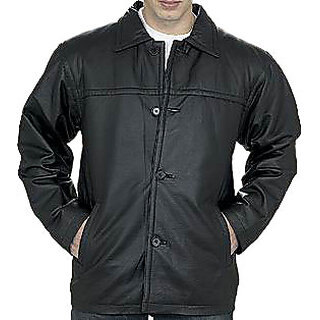                       Men's Black Regular Fit Leather Jacket - JG315                                              