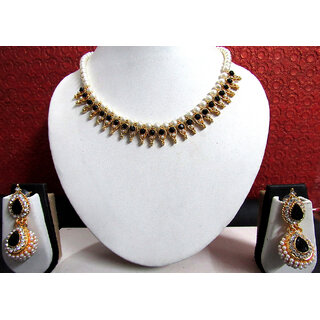                       Black Stone Pearl Gota Necklace Set                                              