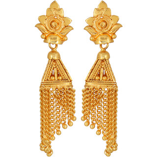 GoldNera Alloy Gold Plated Wedding Jhumkis With Tassels