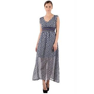 Westchic Blue And White Dotted Gown Dress For Women