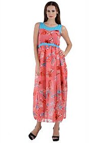 Westchic Peach Floral Maxi Dress For Women