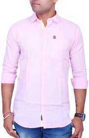 La Milano Pink Button Down Full sleeves Solid/Plain Casual Shirt For Men's