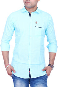 La Milano Sky Blue  Button Down Full sleeves Slim Fit Solid/Plain Casual Shirt For Men