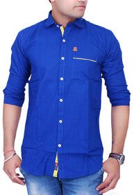 La Milano Blue Button Down Full sleeves Solid/Plain Casual Shirt For Men's