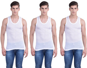 Dollar Bigboss White Plain Pack of 3 Vest for Men