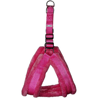 Petshop7 Nylon Dog Harness with Fur 1.25 inch Large - PinK