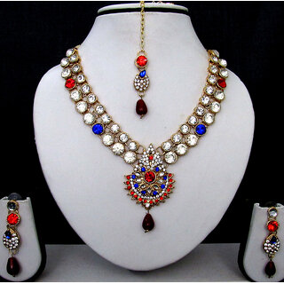                       Wow Nice Blue and Red Stone Necklace Set                                              